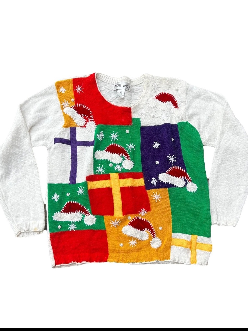 Vintage Victoria Harbour Ramie Knit Holiday Christmas Sweater Size Medium